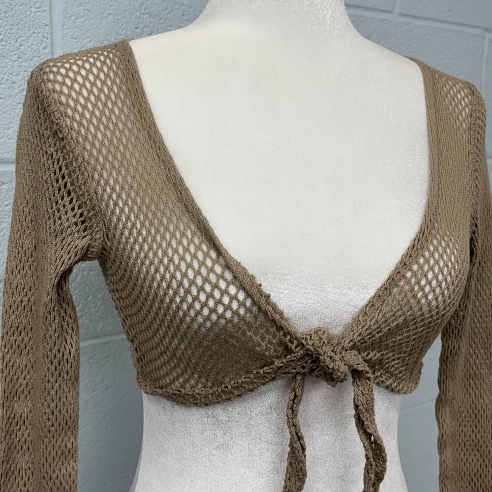 No Boundaries Juniors M 7/9 Lace Crochet Tie Front Crop Long Sleeve Cardigan - Picture 2 of 6